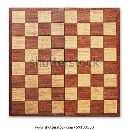 Old wooden chess board isolated, clipping path.