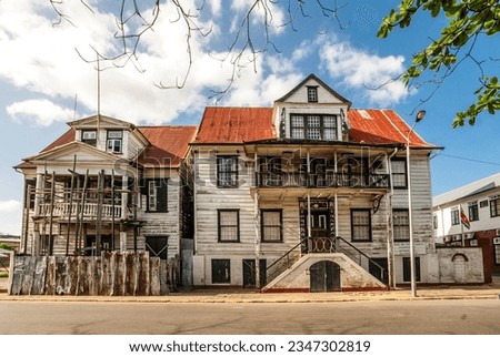 Old wooden colonial house in the historic center of Paramaribo, Suriname, South America