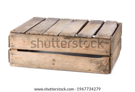 Old wooden crate, upside down, isolated on white background.