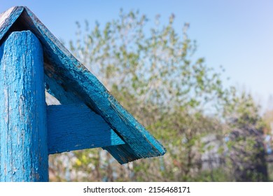 Old Wooden Cross At The Grave, Monument.