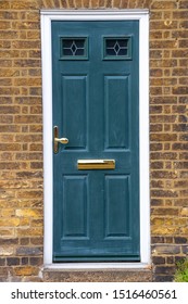 Old Wooden Dark Green Blue Front Door In England