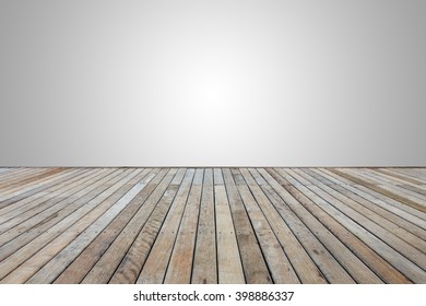 Old wooden decking or flooring isolated on blank grey space for design