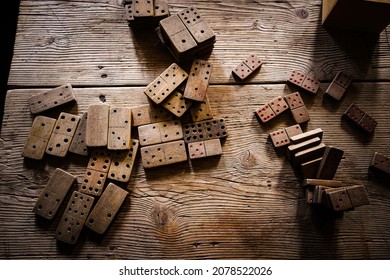Old Wooden Domino Game On Wooden Table