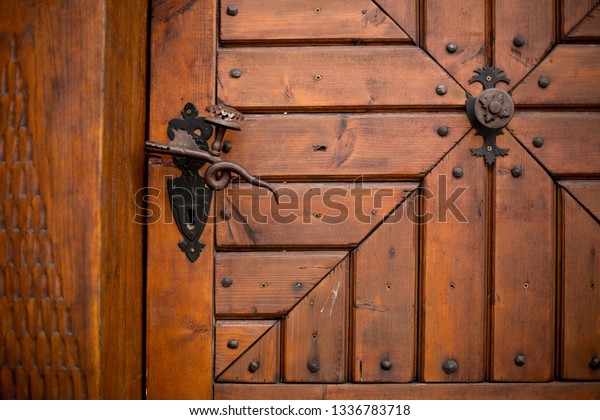 Old Wooden Door Antique Door Knob Stock Photo Edit Now 1336783718