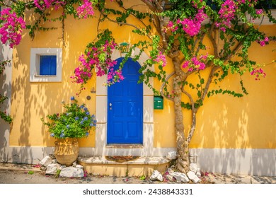 Old wooden door in Assos village in Kefalonia, Greece