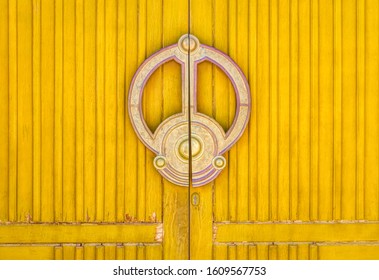 Old Wooden Door And Copper Doorknob. Middle East Architecture