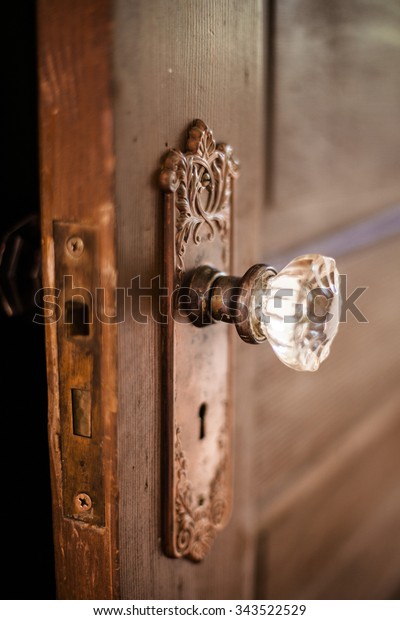 Old Wooden Door Crystal Door Knob Stock Photo Edit Now 343522529