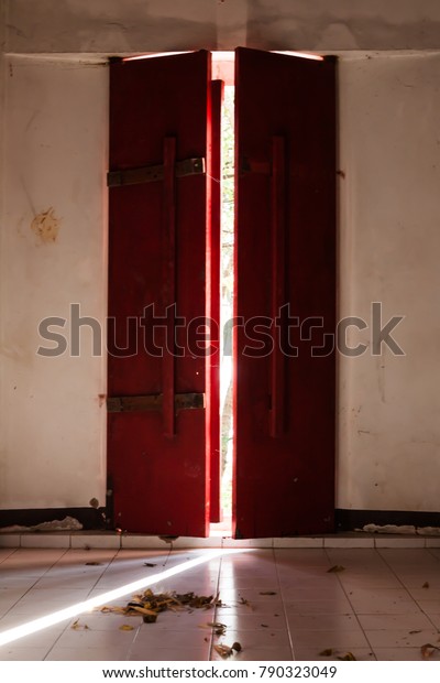 Old Wooden Door Opening Light Shining Stock Photo Edit Now