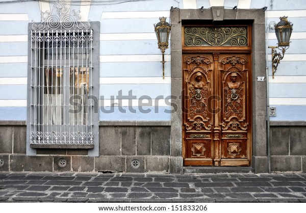 Old Wooden Door Window Bars Puebla Stock Photo Edit Now 151833206