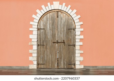 Old Wooden Exterior Door, Entrance To The Building, Antique Doors Made Of Wood.