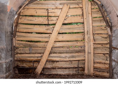 Old Wooden Gate. Barricaded Door