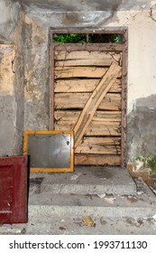 Old Wooden Gate. Barricaded Door