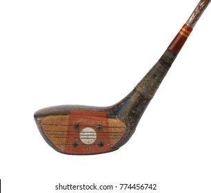 Old Wooden Golf Club Isolated On White Background.