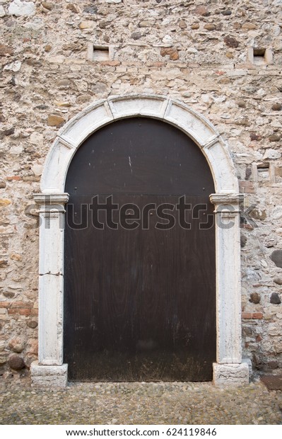 Old Wooden High Closed Gate Castle Stock Photo Edit Now 624119846