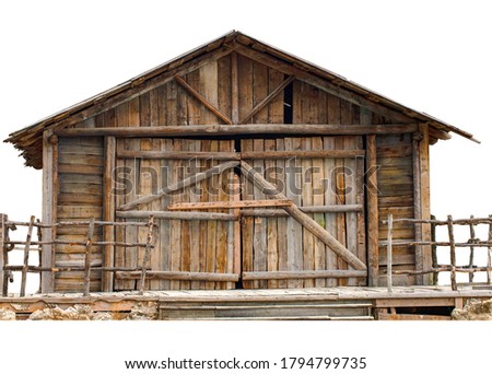 The old wooden house isolated on white background