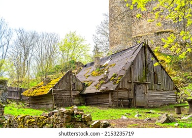 Old wooden hut, the abode of a witch from a legend in East Europe