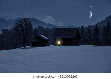 Old wooden hut in winter in a snowy landscape - Powered by Shutterstock