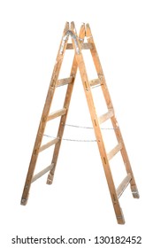 Old Wooden Ladder Isolated On White