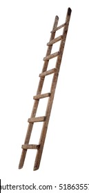 Old wooden ladder the white background