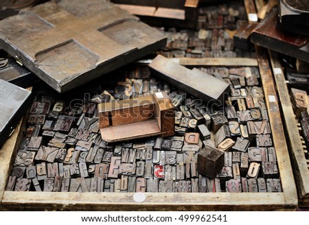 Old wooden letters for printing