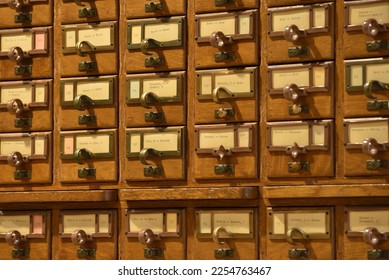 old wooden library card catalog