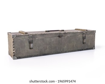 Old Wooden Military Crate Shot On White Background