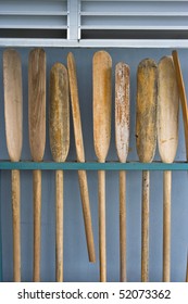 Old Wooden Oars In Storeroom.