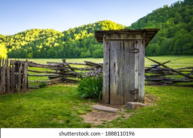 Old wooden outhouse in the Great Smoky Mountains National Park in North Carolina.