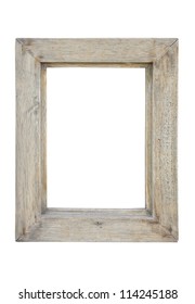 Old Wooden Picture Frame Isolated On White Background.