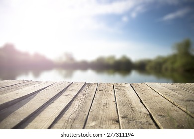 old wooden pier on the  lake.