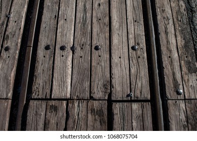 Old Wooden Rail Road Ties And Rail Way Tracks