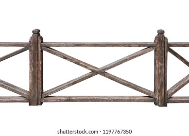 Old Wooden Railing On White Background