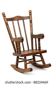 Old Wooden Rocking Chair On White Background