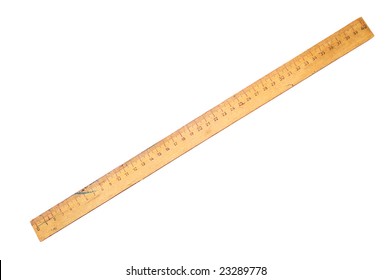 Old Wooden Ruler Isolated On The White Background.