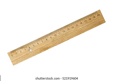 Old Wooden Ruler, Isolated On White