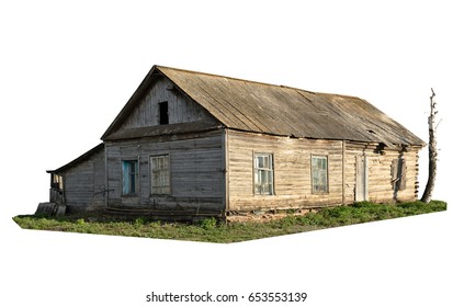 Old Wooden Rural House Isolated On White Background