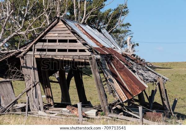 Old Wooden Sheet Metal Barn Leaning Stock Photo Edit Now 709713541