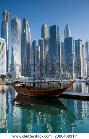 Old wooden ship in Dubai Marina, United Arab Emirates