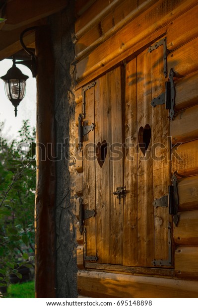 Old Wooden Shutters Heart Shaped Cuts Stock Photo Edit Now 695148898