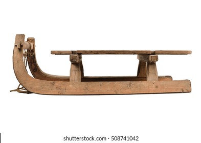 Old Wooden Sledge Isolated On White Background