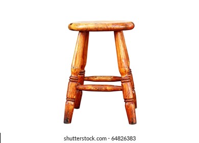 Old Wooden Stool Isolated