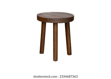 Old wooden stool three legs isolated on white background with clipping path. - Shutterstock ID 2334687363