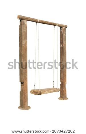 Old wooden swing isolated  on white background with clipping path include for design usage purpose