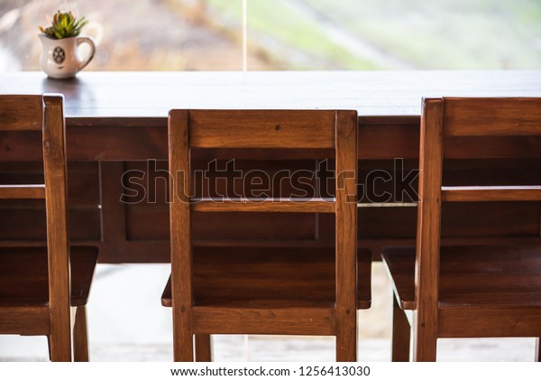 Old Wooden Table Chairs Retro Cafe Stock Photo Edit Now 1256413030