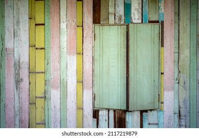 Old Wooden Wall And Window. Log House Wall With A Small Window In The Middle. Log Cabin, Wall Building Feature, Wood Material, Old