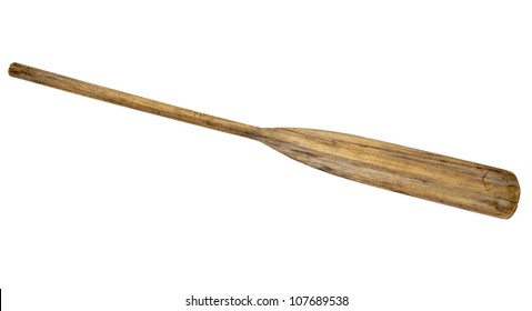 old wooden weathered paddle (oar) with stains and cracks, isolated on white - Shutterstock ID 107689538