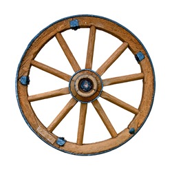 Old Wooden Wheel Isolated On White