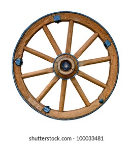 Old Wooden Wheel Isolated On White