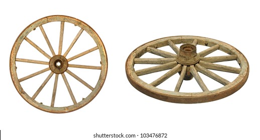 Old Wooden Wheel Isolated On White Background