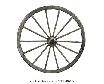 Old Wooden Wheel Isolated On White